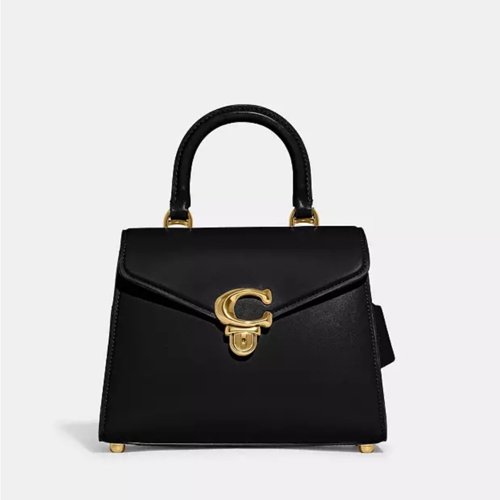 NWT Coach Sammy top handle in black refined calf leather with brass hardware